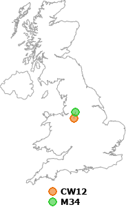 map showing distance between CW12 and M34