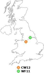 map showing distance between CW12 and WF11