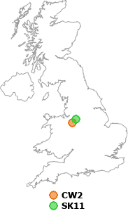 map showing distance between CW2 and SK11