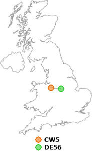 map showing distance between CW5 and DE56