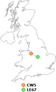 map showing distance between CW5 and LE67
