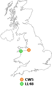 map showing distance between CW5 and LL48