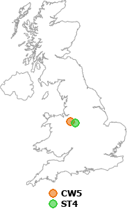 map showing distance between CW5 and ST4