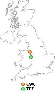 map showing distance between CW6 and TF7