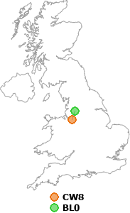 map showing distance between CW8 and BL0