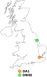 map showing distance between DA1 and DN40