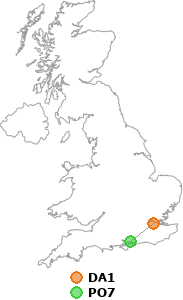 map showing distance between DA1 and PO7