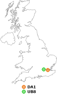 map showing distance between DA1 and UB8