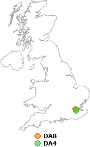 map showing distance between DA8 and DA4