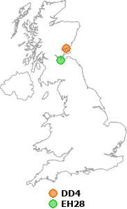map showing distance between DD4 and EH28