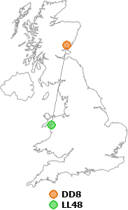map showing distance between DD8 and LL48