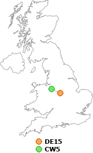 map showing distance between DE15 and CW5