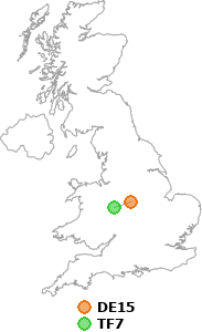 map showing distance between DE15 and TF7