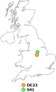 map showing distance between DE23 and S41