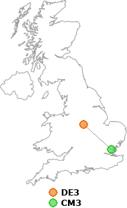 map showing distance between DE3 and CM3
