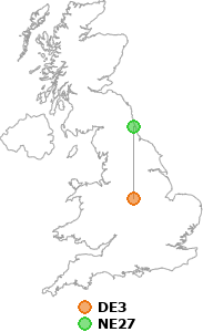map showing distance between DE3 and NE27
