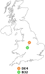 map showing distance between DE4 and B32