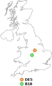 map showing distance between DE5 and B18