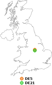 map showing distance between DE5 and DE21