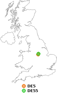 map showing distance between DE5 and DE55