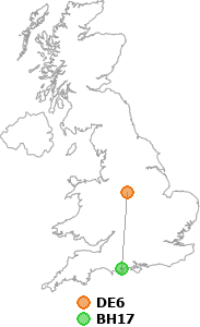 map showing distance between DE6 and BH17