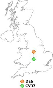map showing distance between DE6 and CV37