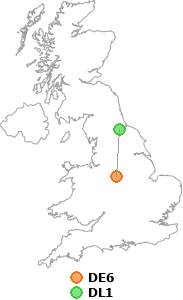 map showing distance between DE6 and DL1