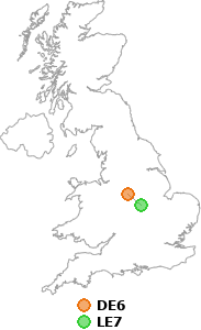 map showing distance between DE6 and LE7