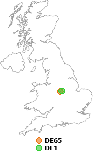 map showing distance between DE65 and DE1