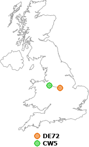 map showing distance between DE72 and CW5
