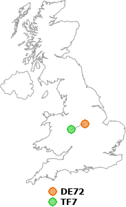 map showing distance between DE72 and TF7