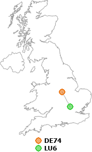 map showing distance between DE74 and LU6