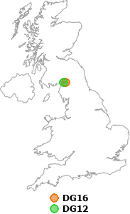 map showing distance between DG16 and DG12