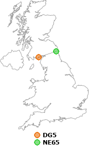 map showing distance between DG5 and NE65