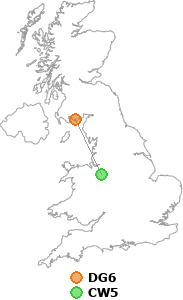 map showing distance between DG6 and CW5