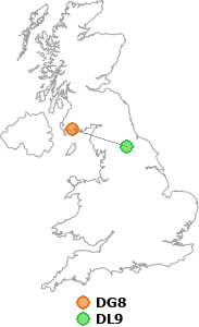 map showing distance between DG8 and DL9