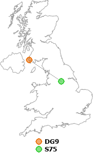 map showing distance between DG9 and S75