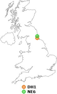 map showing distance between DH1 and NE6