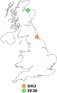 map showing distance between DH2 and IV30