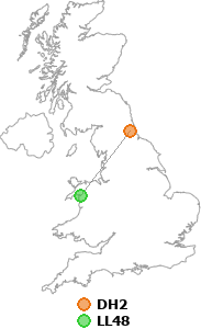 map showing distance between DH2 and LL48