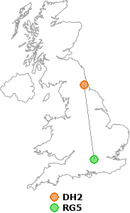map showing distance between DH2 and RG5