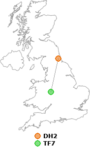 map showing distance between DH2 and TF7