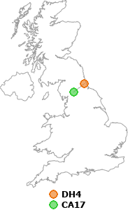map showing distance between DH4 and CA17