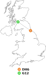 map showing distance between DH6 and G12