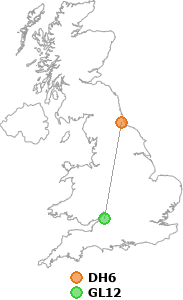 map showing distance between DH6 and GL12