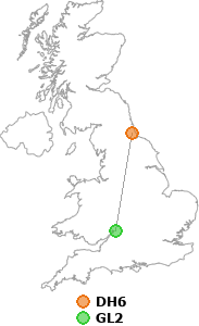 map showing distance between DH6 and GL2