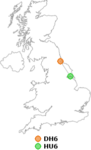 map showing distance between DH6 and HU6