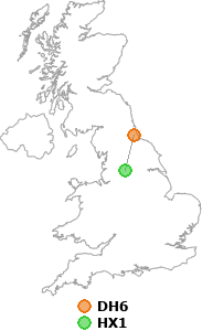 map showing distance between DH6 and HX1