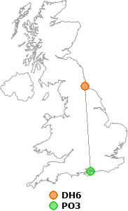 map showing distance between DH6 and PO3