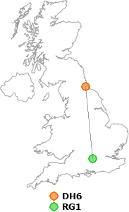 map showing distance between DH6 and RG1
